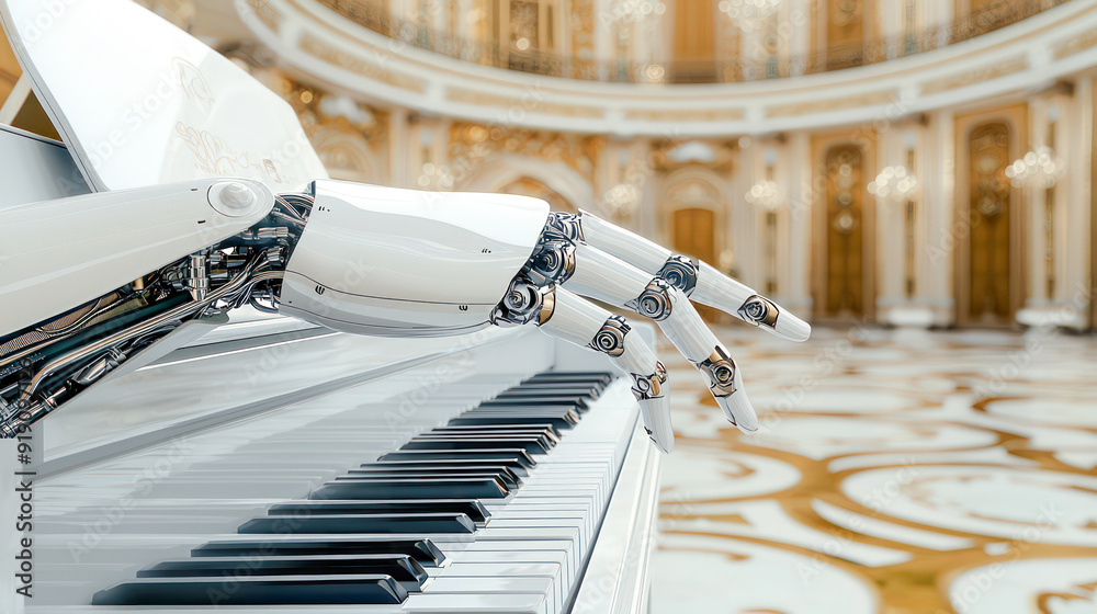 Futuristic AI Musician A High-Tech Robot Playing Piano Showcasing ...
