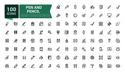 Aufkleber - Pen and pencil icon set. Pixel perfect, minimalistic web and UI icon. Outline icon collections. Editable vector illustration.