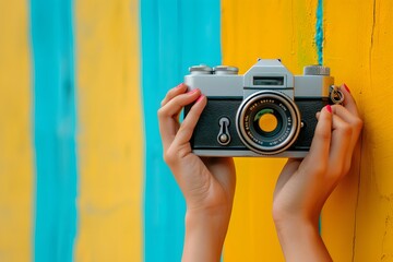 Capturing Moments: A Vintage Camera Against a Colorful Background