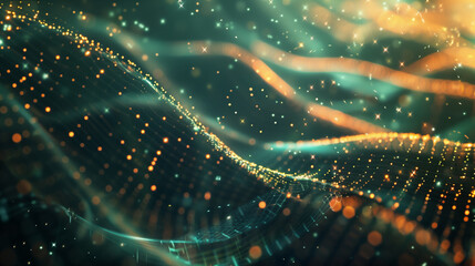 Poster -  complexity of big business data with a background featuring a network of interconnected data points, flowing data streams, and complex visual patterns representing large-scale data analysis