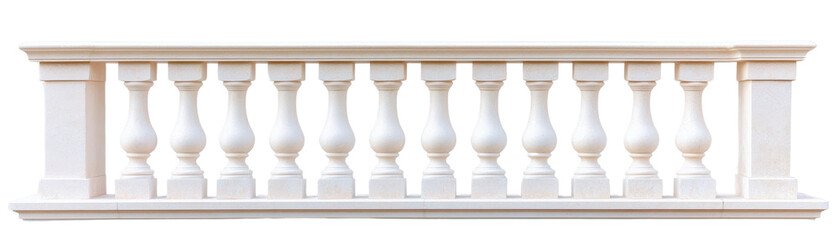 A white railing with white pillars