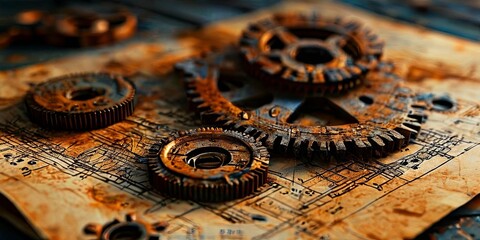 Poster - A collection of old gears are on top of a piece of paper