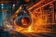 © Татьяна Евдокимова - Machine pouring molten metal in a steel mill at night, creating a shower of sparks