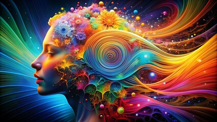 Poster - A colorful, abstract painting of a woman's face with a flowery design