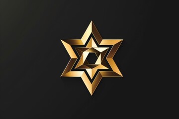 Golden 3D Star of David with a geometric design on a black background, showcasing elegance and luxury. ai