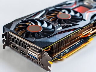 Fototapete - High-performance graphics card with dual cooling fans on a clean surface