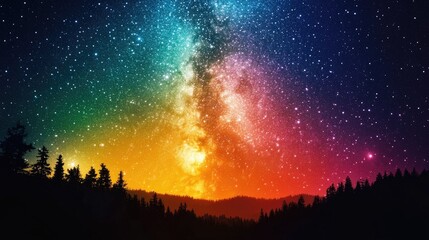 Colorful milkyway galaxy night stars landscape