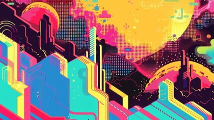Poster - an abstract pixel art background with bright colors and a retro feel, offering a unique and playful 