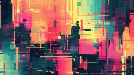 Poster - an abstract pixel art background with bright colors and a retro feel, offering a unique and playful 