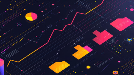 Poster - business background illustrating market trends with animated line graphs, trend lines, and compariso