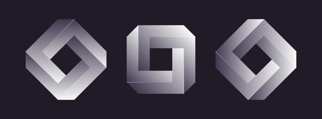 Impossible square shape. The Penrose square on a dark background. Abstract unreal geometric form for logo, sticker, label and design. Vector illustration.