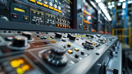 Poster - Digital control panels in a production facility, showcasing the integration of technology in industrial operations.