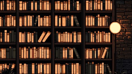 Wall Mural - Pixel art of a low-res vintage library