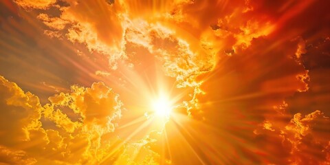 sun heat wave of extreme sun and sky background. hot weather with global warming climate