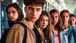 © Iryna - Group of High School Students Standing in a Hallway with Serious Expressions