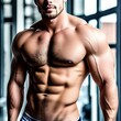 © Dheovano - Portrait of Shirtless Man with Hairy Chest and Big Arms in The Building Concept