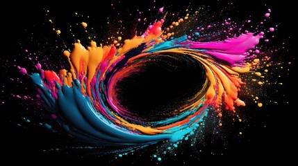 Wall Mural - Fantastic spiral explosion colorful liquid paint splatter on black background