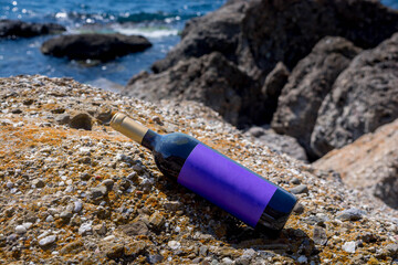 Wall Mural - Bottle of wine by the sea