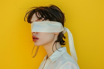 Portrait of a young woman with a blindfold 