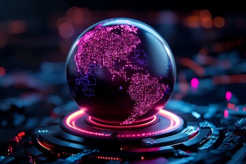 Poster - A neon-lit depiction of the ozone layer as a digital shield, with data streams and codes representing its chemical composition