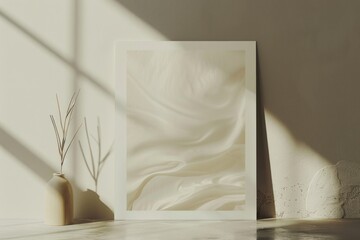 Wall Mural - A decorative picture frame sits atop a table beside a vase, perfect for a home office or living space