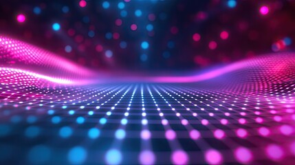 Poster - Abstract digital background with a futuristic grid pattern and vibrant colors. Copy space on the top.