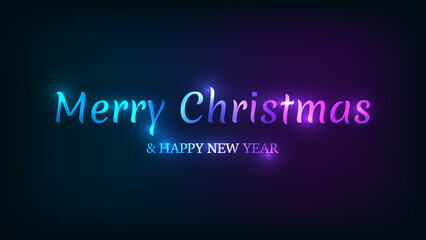 Wall Mural - Merry Christmas and Happy New Year neon background