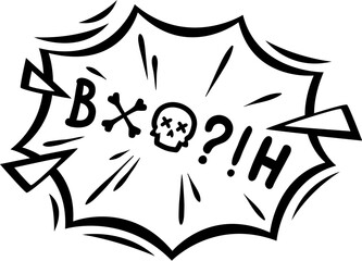 Poster - Comic swear speech bubble, aggressive expletive curse and hate angry talk, cartoon vector. Bad word speech bubble or explicit swear shout, rude aggressive emotion with skull and exclamation symbols