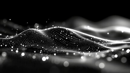 Poster - wave 3d. wave of particles. abstract black geometric background. data technology abstract illustrati