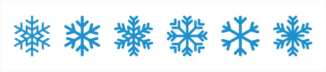 High resolution blue snowflake icon set isolated on transparent background