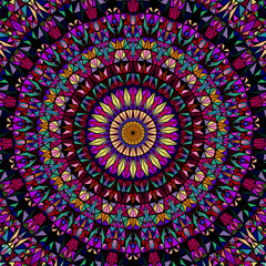 Poster - Abstract geometrical round pattern mosaic background - psychedelic colorful hypnotic circular vector design with triangles