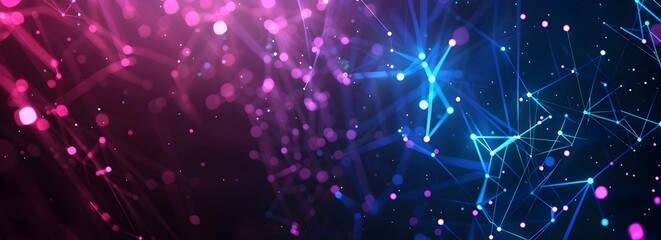 Poster - Abstract digital background with glowing blue and pink polygonal lines, connecting dots in the dark space. Background for design of business presentation, technology banner or poster. Vector illustrat
