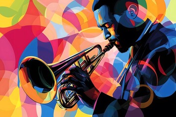 Wall Mural - A digital and abstract illustration of a jazz musician colored in various vibrant colors