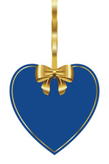 Poster - Tag with gold bow. Blank blue label with golden ribbon. Paper blue frame with gold bow. Vector illustration