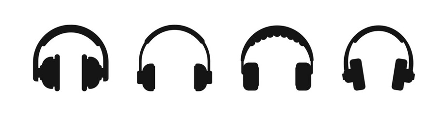 Wall Mural - Headphones vector silhouette set. Headset flat icons.