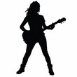 © Cow_designs - A collection of vector black silhouette of a girl playing an acoustic guitar with musical notes on white background. women playing with electric guitar vector illustration