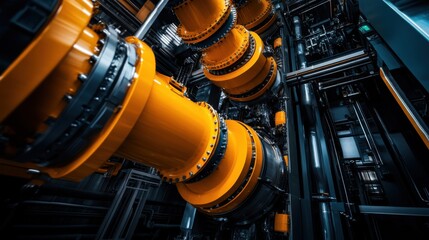 A close up of a yellow pipe with a black background