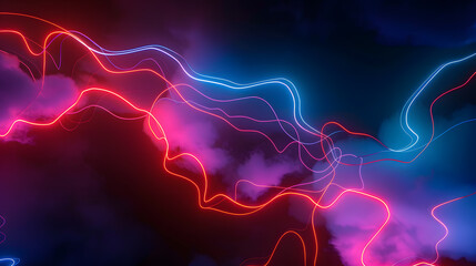 Wall Mural - A cityscape with pink clouds and neon lights. 