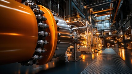 Wall Mural - A large industrial building with a large orange pipe in the middle