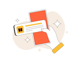 Poster - E-commerce loyalty program illustration with gift rewards, discounts or points. Customer retention in online shopping. Perfect for digital marketing, e-commerce and customer engagement visuals