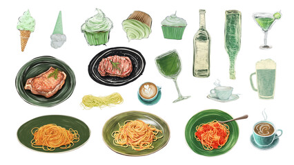 Sticker - PNG Food and drink element set, transparent background