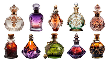 PNG magic potion bottle element set, transparent background