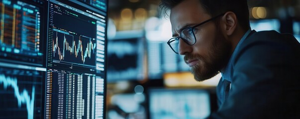 Data scientist programming a machine learning model to predict stock market fluctuations, AI finance, investment prediction