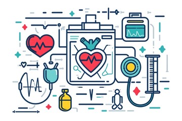 Poster - A medical device with a stethoscope nearby, great for illustrations about medicine and healthcare