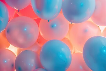 Poster - Balloons drifting in the air, with pink and blue hues