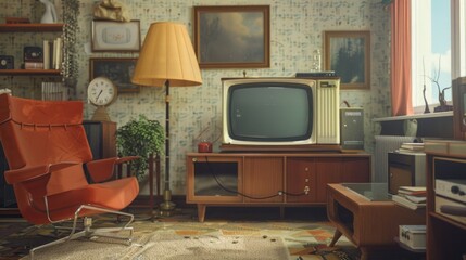 Aufkleber - A warm and inviting living room with furniture and TV, perfect for relaxation