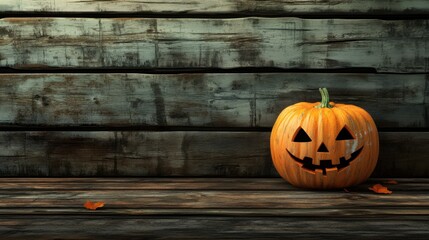 Scary halloween pumpkin on wooden planks