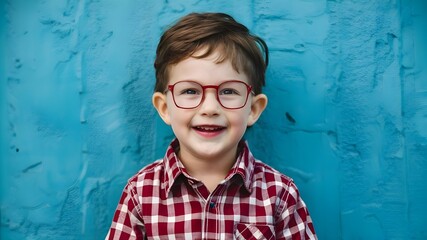 A young boy with a thick pair of glasses, visiting his children's doctor for an eye examination.