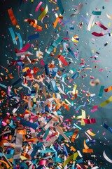 Poster - A colorful celebration scene with confetti falling from above, great for party or festive occasions