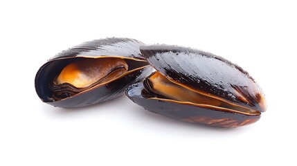 Two Cooked Mussels Isolated on White Background